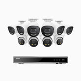 H800X - 4K 16 Channel PoE Security System with 6 Bullet & 4 Turret Cameras, 1/1.8'' BSI Sensor, f/1.6 Aperture (0.003 Lux), Siren & Strobe Alarm,Two-Way Audio, Human & Vehicle Detection,  Perimeter Protection, Works with Alexa, All-Metal Housing